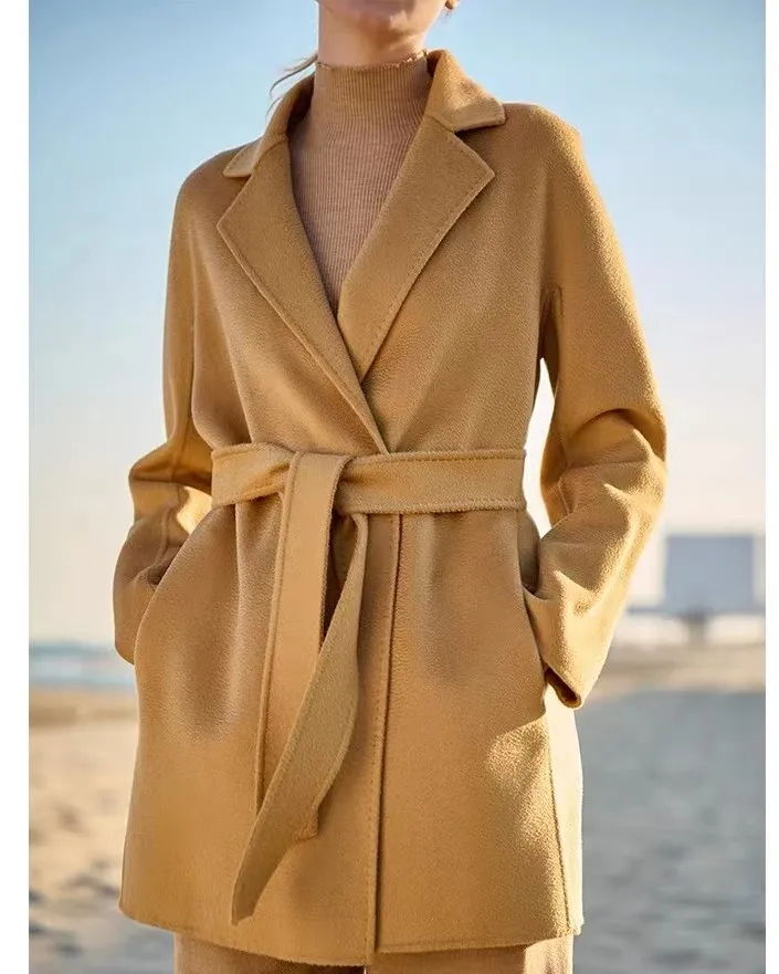 custom woman Winter Clothes 100% Cashmere coat  Wool Coat For Women Ladies factory price ShenZhen lily cheng