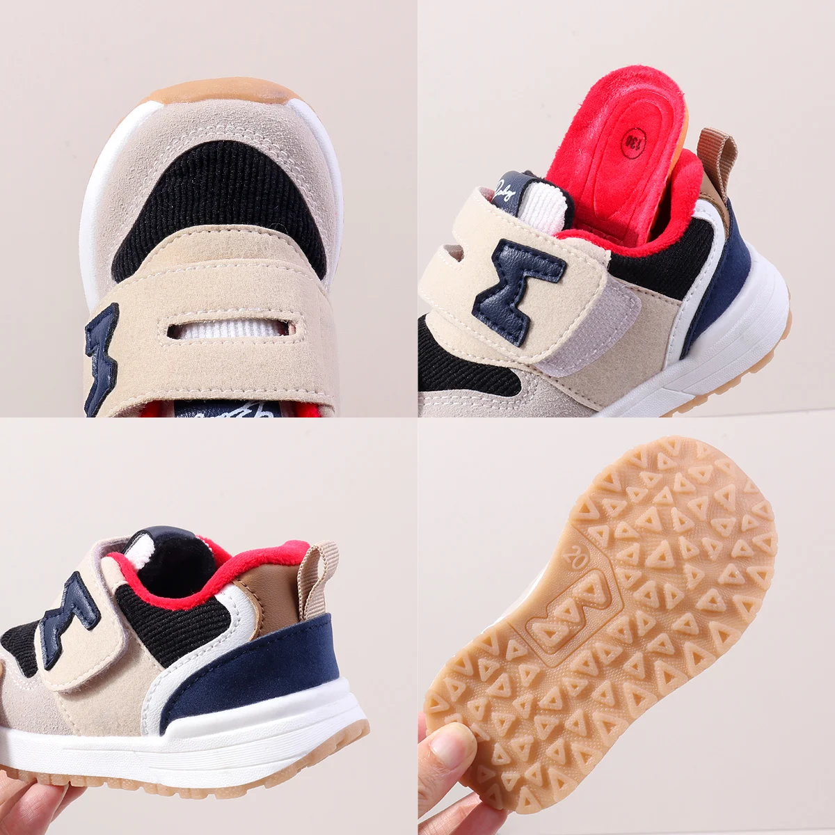 High Quality Baby and Toddler Casual Sneakers Spring/ Autumn Anti-Slip Flat Shoes with Rubber Sole Plush Lining PU/EVA Insole