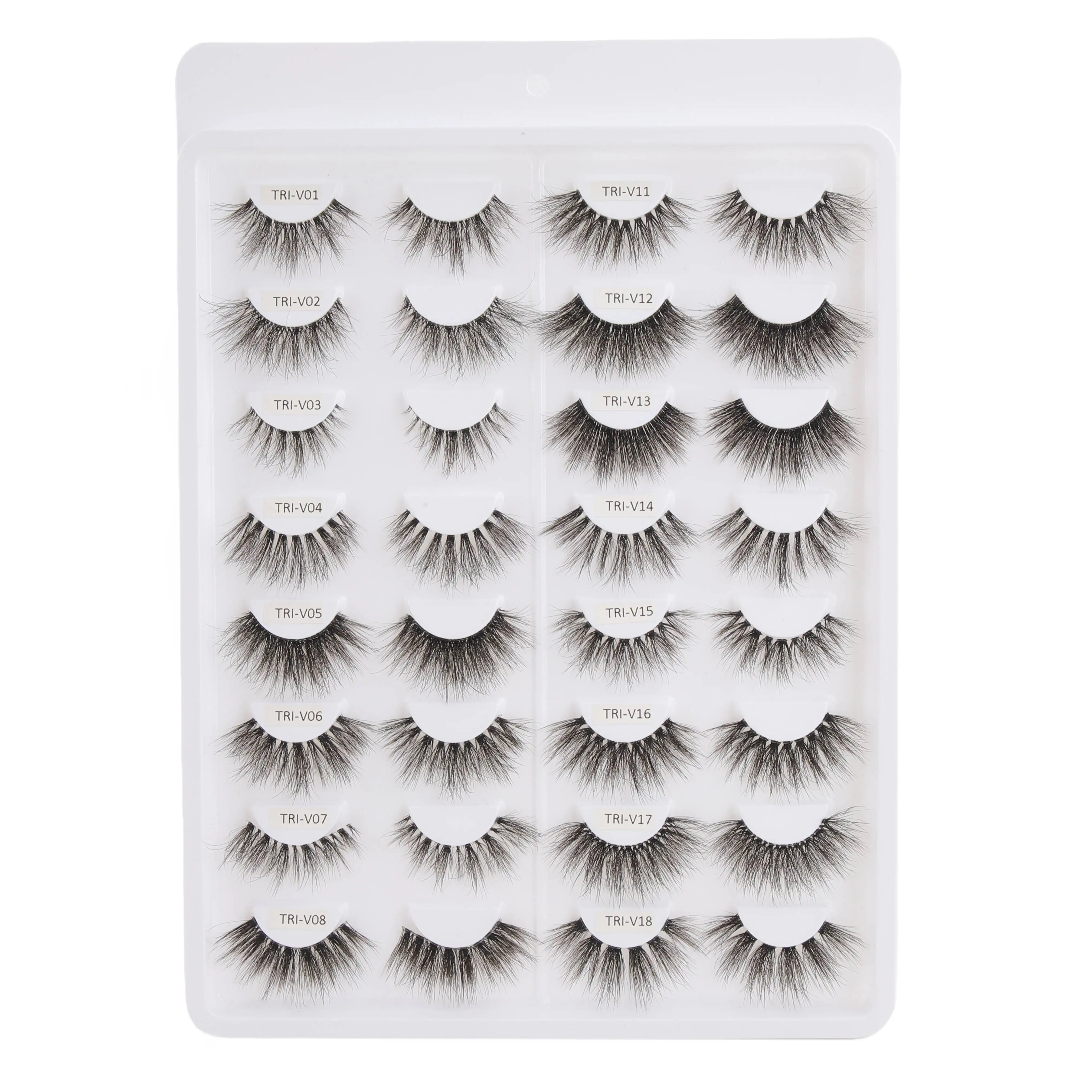 Custom Logo Patent Triangle fiber 3D wispy 18mm faux mink cat eye lash clear band natural full strip eyelash