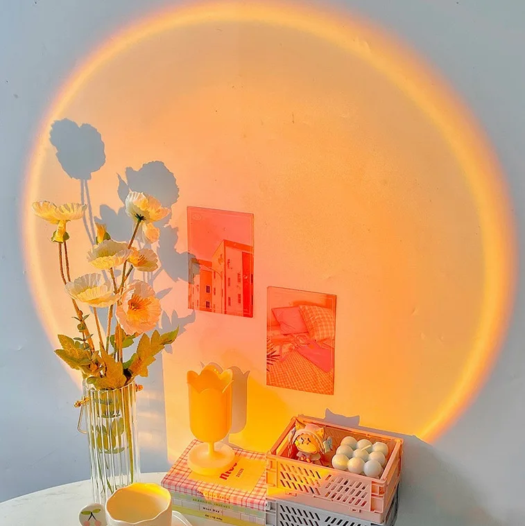 App Ctrl Sunset Projector Lamp Rainbow Atmosphere Led Night Light for Home Bedroom Coffee shop Background Wall Decoration