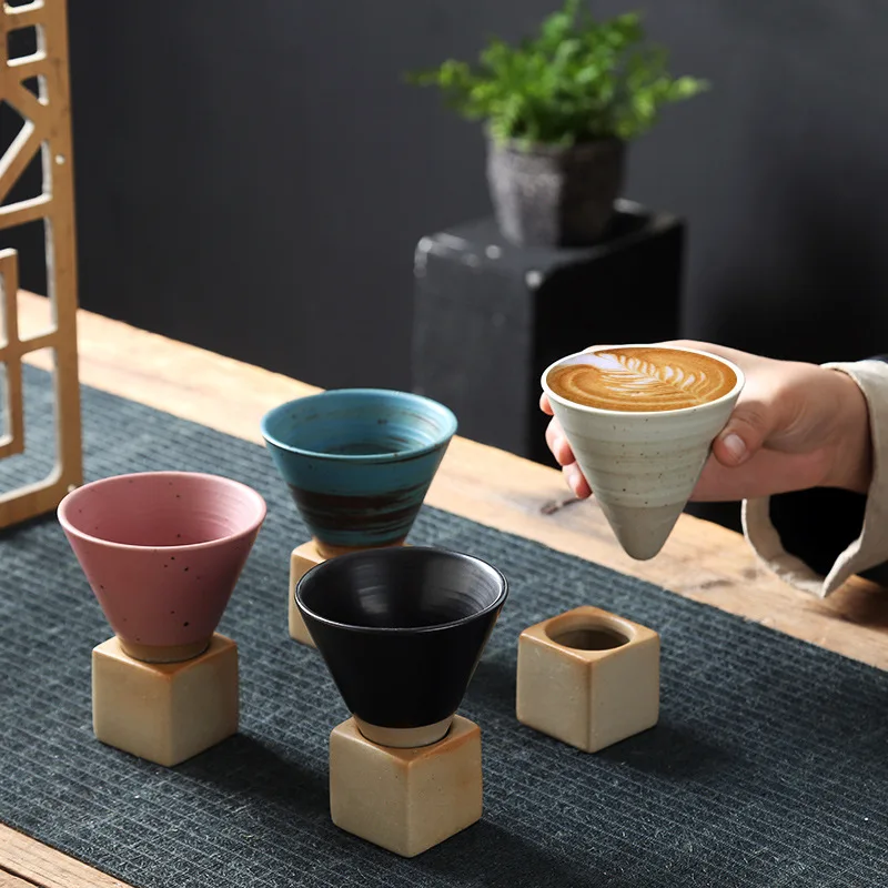Japanese Retro Style Coffee Cup Creative Cross-border Cup Funnel Ceramic Cup Coarse Pottery Mug