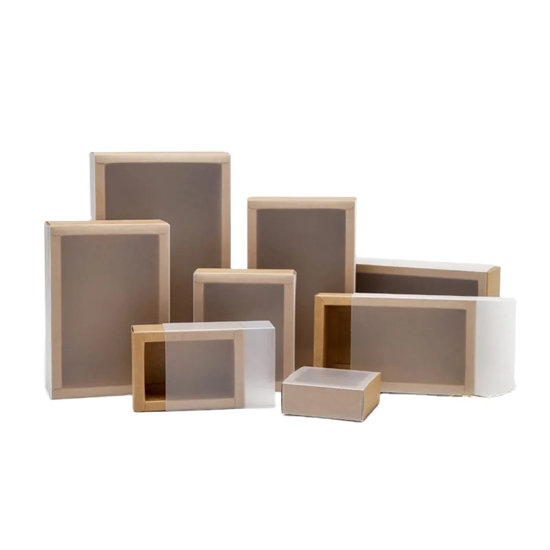 Kraft Paper Box Telescope Boxes Drawer Craft Paper Box Print Transparent in Stock Accept Customized with Window Custom Size Food
