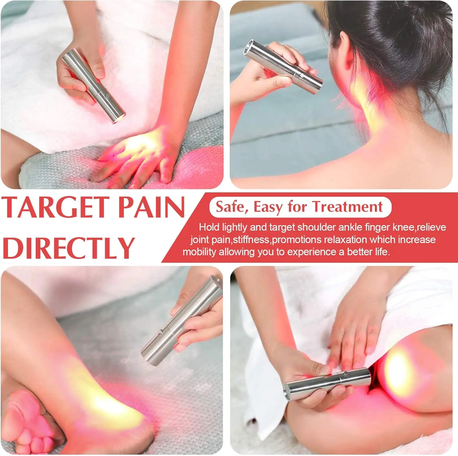 3 in 1 Handheld Red Light Therapy for Pain Relief on Body, Knee, Ankle, Hands, Feet, Dogs and Improve Face Skin Issue