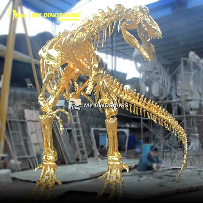 Z My Dino DS-033 Handmade Fiberglass T-Rex Dinosaur Gold Skeleton for Taking Picture