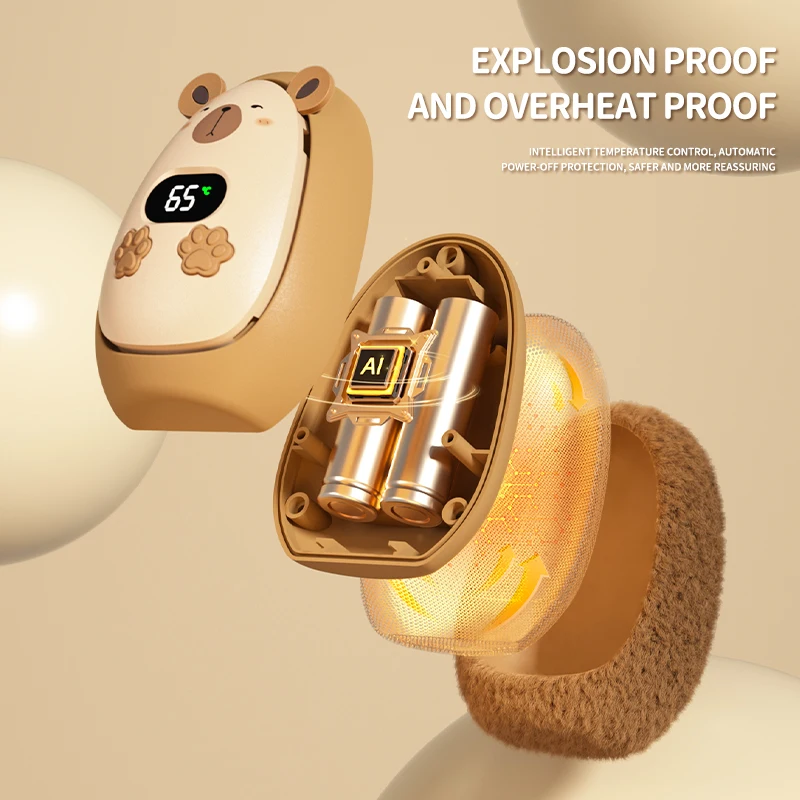 Winter Gift Digital Display Thermostatic Reusable Hand Warmers Heating Electric Cute Fluffy Comfortable Pocket Hand Warmer