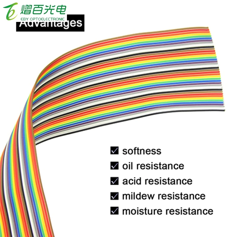 1.27mm 40pin Rainbow Flat Ribbon Stranded Dupont Cable 1M 2M 3M 5M 10M for Dupont Line Connector Pitch Connect Wires