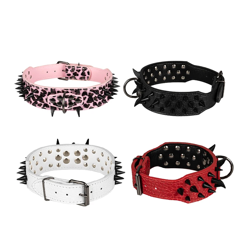 Wholesale Custom Quick Released Adjustable PU Leather Spike Dog Collar for large dog