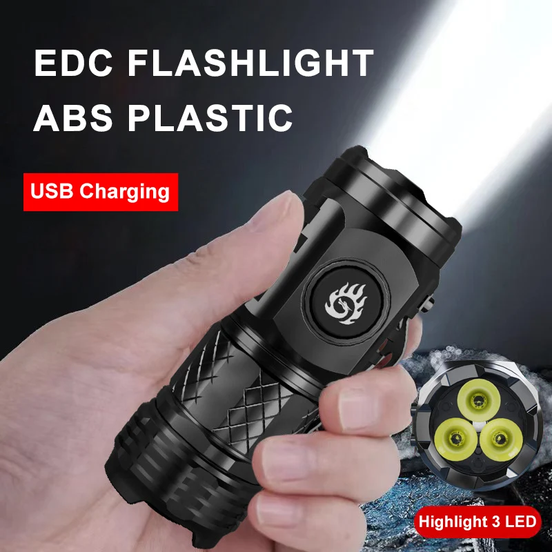 Оптовая продажа ультра яркий фонарик EDC ABS пластиковый металлический зажим Type-C USB-дисплей 3 * Светодиодный 3000 люмен уличный