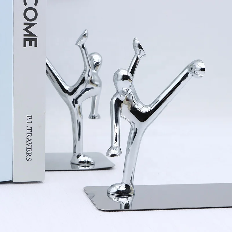 Library School Office Home Desk Study Gift Decoration Stainless Steel Kung Fu Man Bookends Book Ends