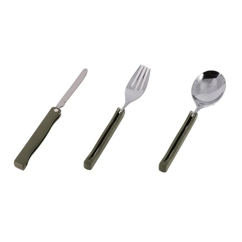 3pcs Camping Picnic Tableware Multi-function Stainless Steel Folding Cutlery Set Utensil Set