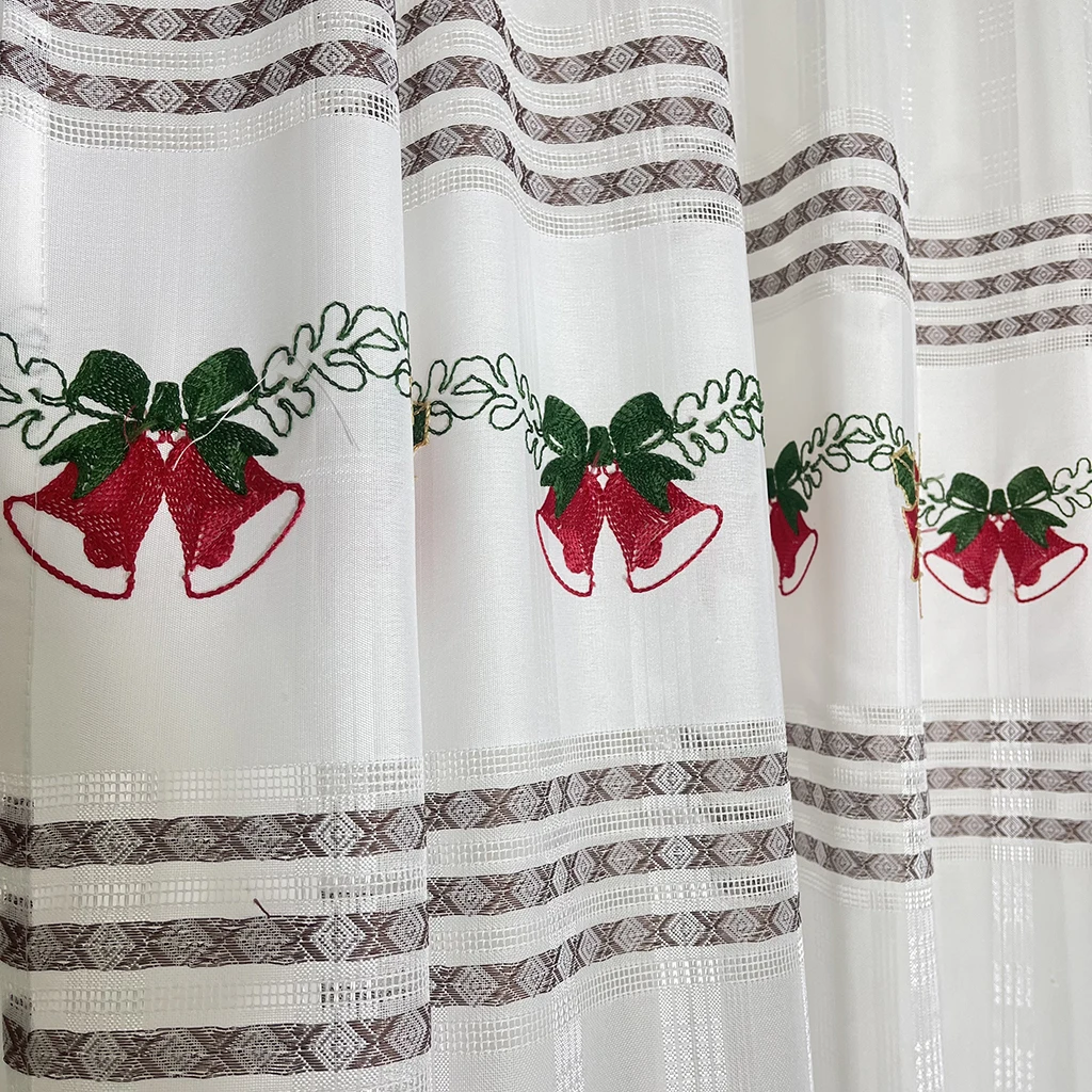 Christmas Sheer Embroidery Curtains 100% Polyester Screen-Like  Privacy-Protecting Curtain Fabric