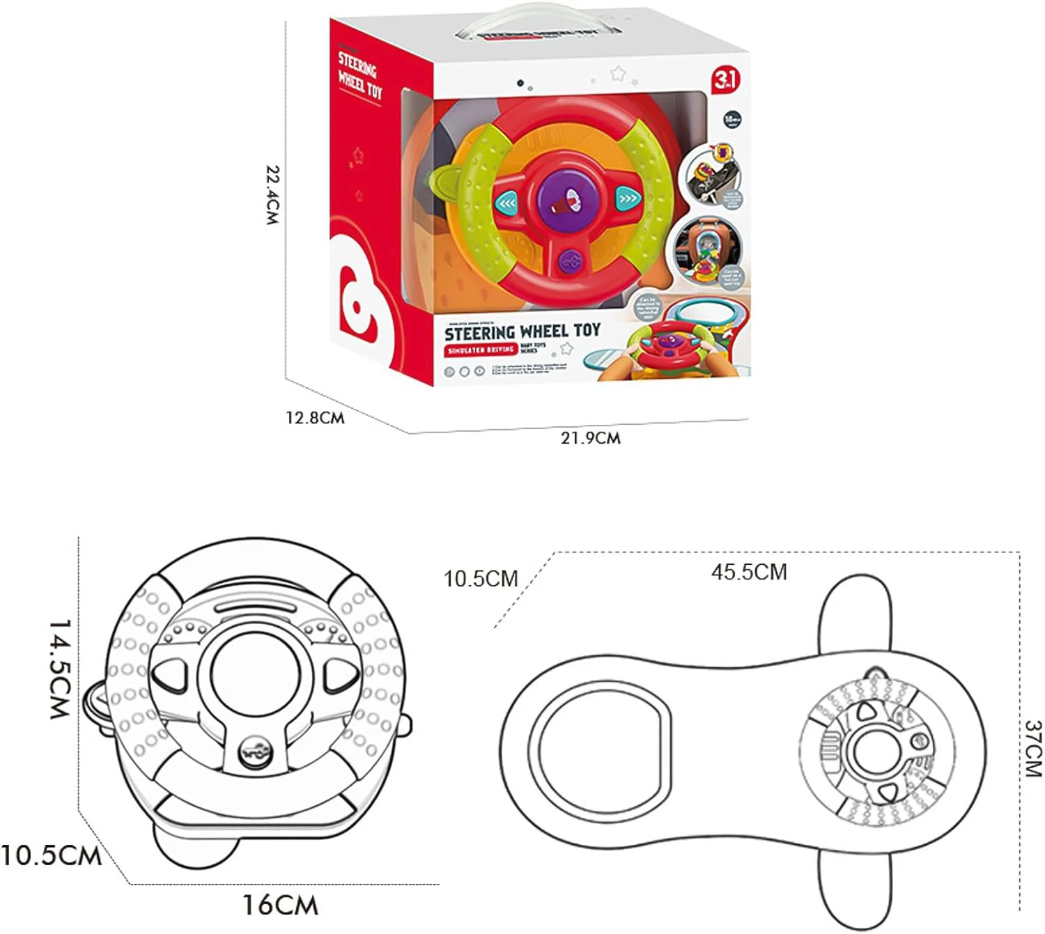 Travel Fun 3 in 1 Baby Stroller Toy Interactive Steering Wheel Toy Pretend Play Driving Rear Car Seat Toys with Mirror