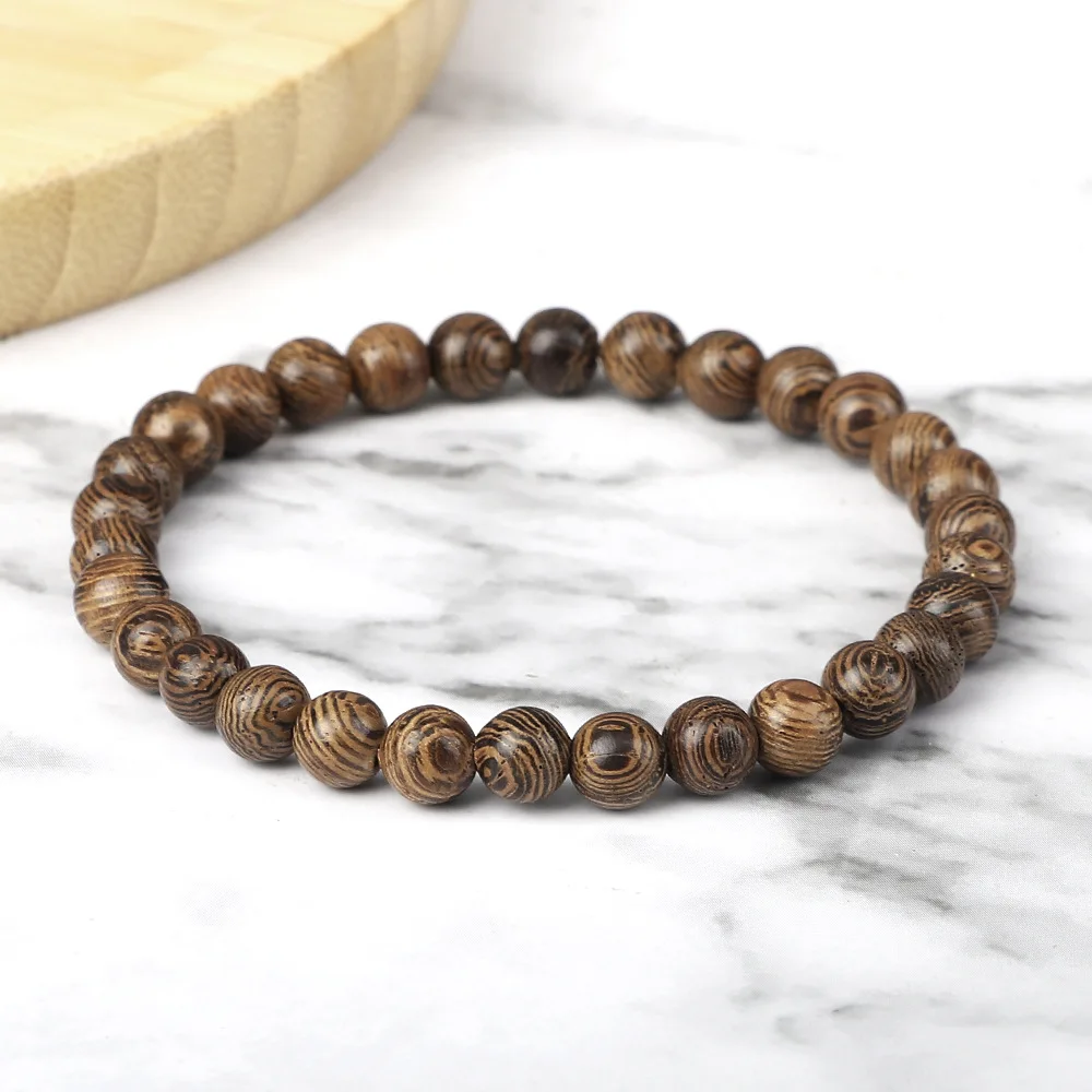 6 8 10 12mm Natural Wenge Wooden Beads Bracelet Tibetan Buddha Rosary Handmade Bracelets Unisex Yoga Meditation Prayer Jewelry