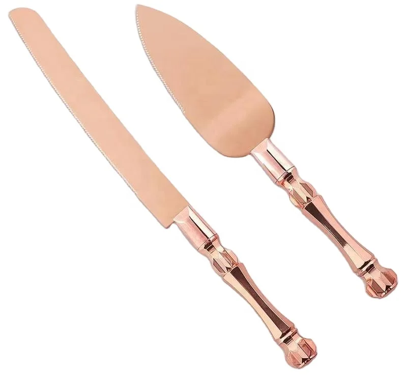 Yangjiang Factory,  kitchen gadgets cake tools long stainless steel wed cake knife and server set with rose gold color