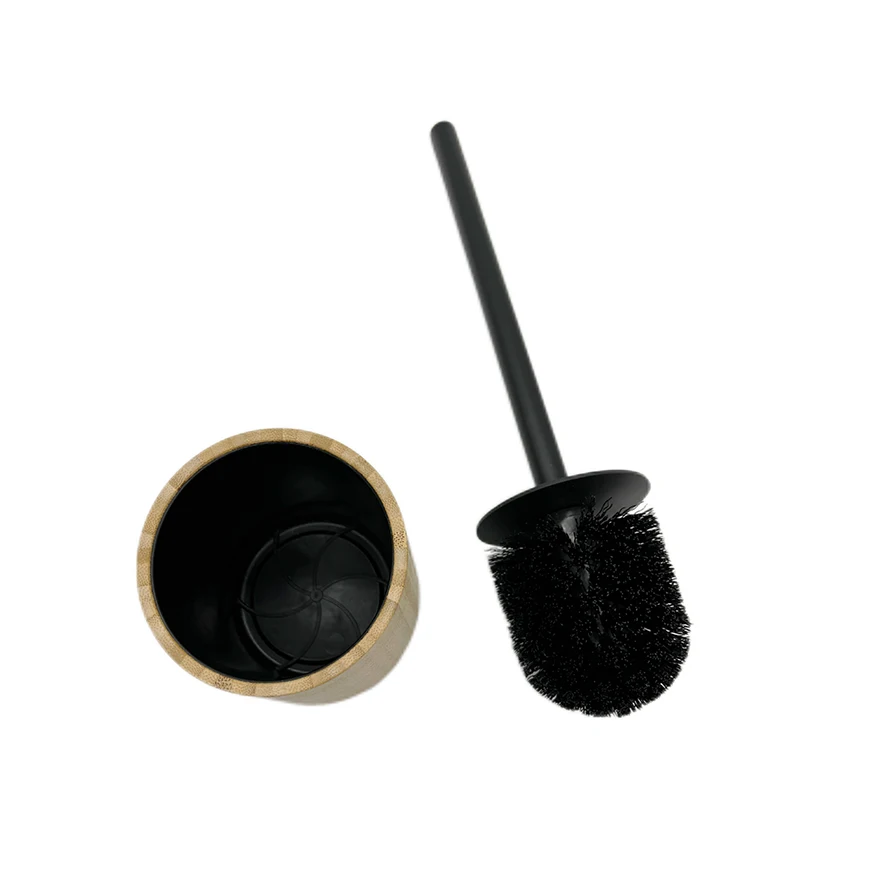 Bamboo Toilet Bowl Brush and Holder Set Round