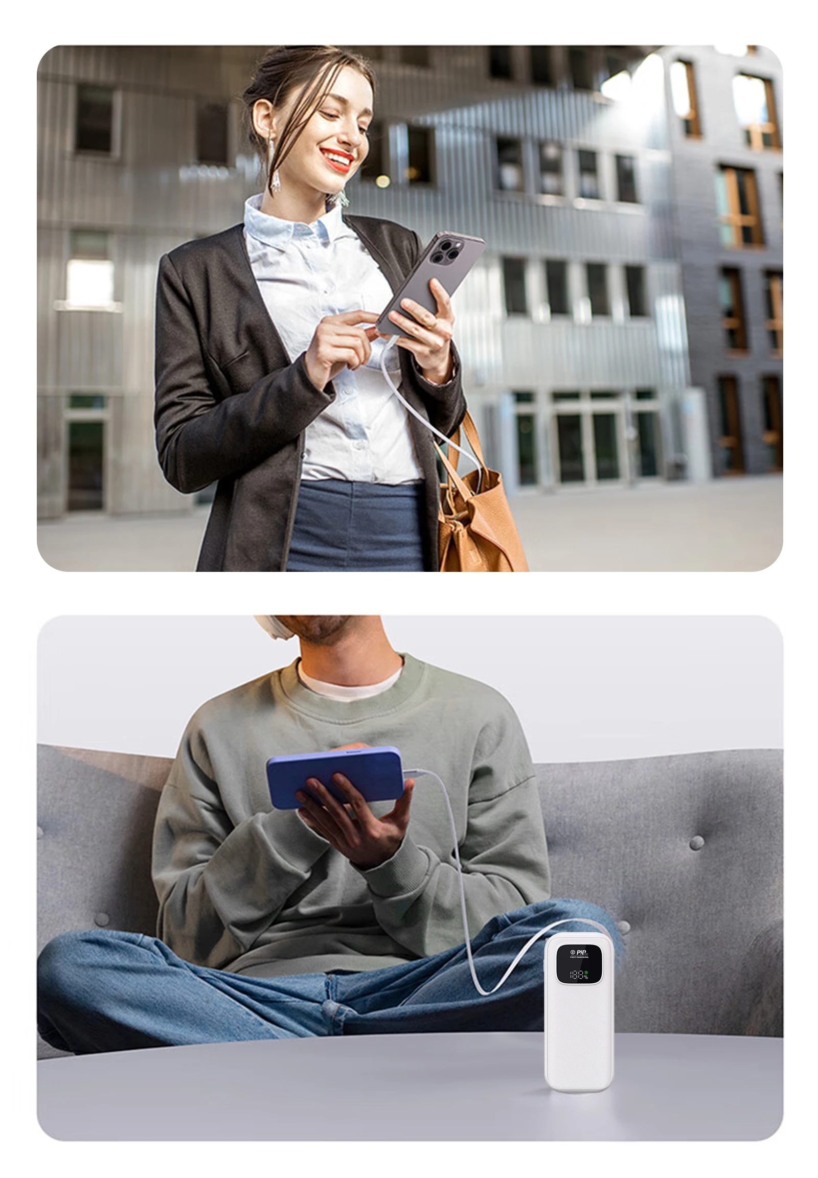 Custom Energy Companion Portable Fast Charger 10000mAh 22.5W Type-C LED Display Retractable Built-In Cable Fast Power Bank Gift