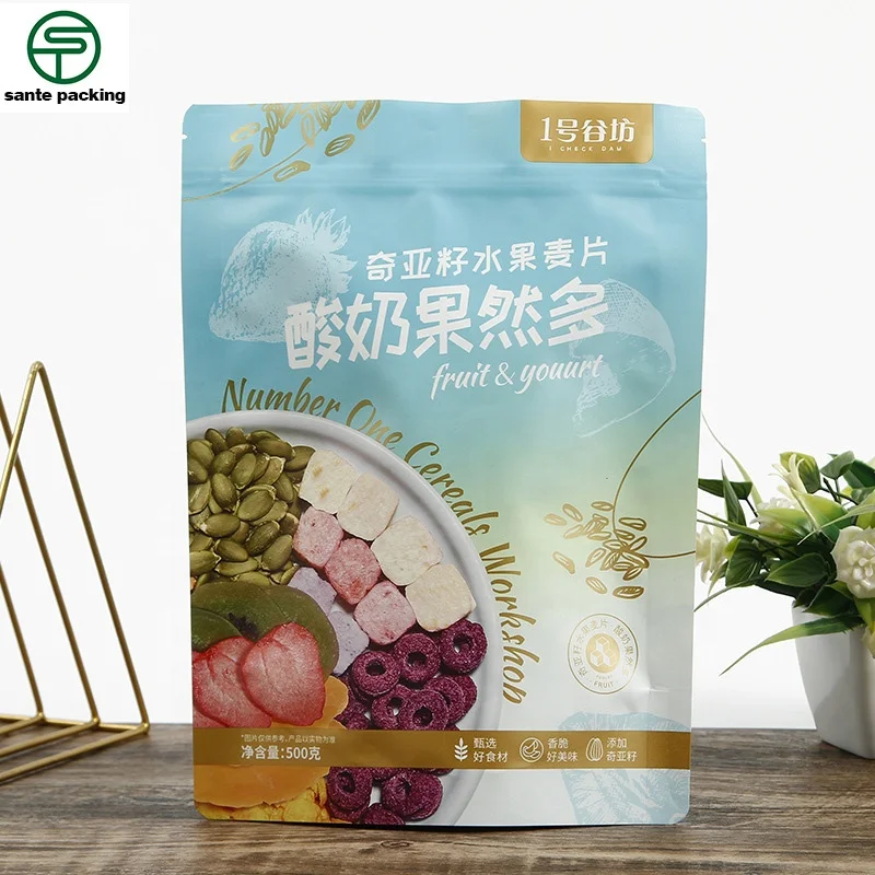 Low Moq Matte Custom Print Resealable Plastic Mylar Bag For Snack Food Nut Packaging With Frosted Window Stand Up Zipper Pouch