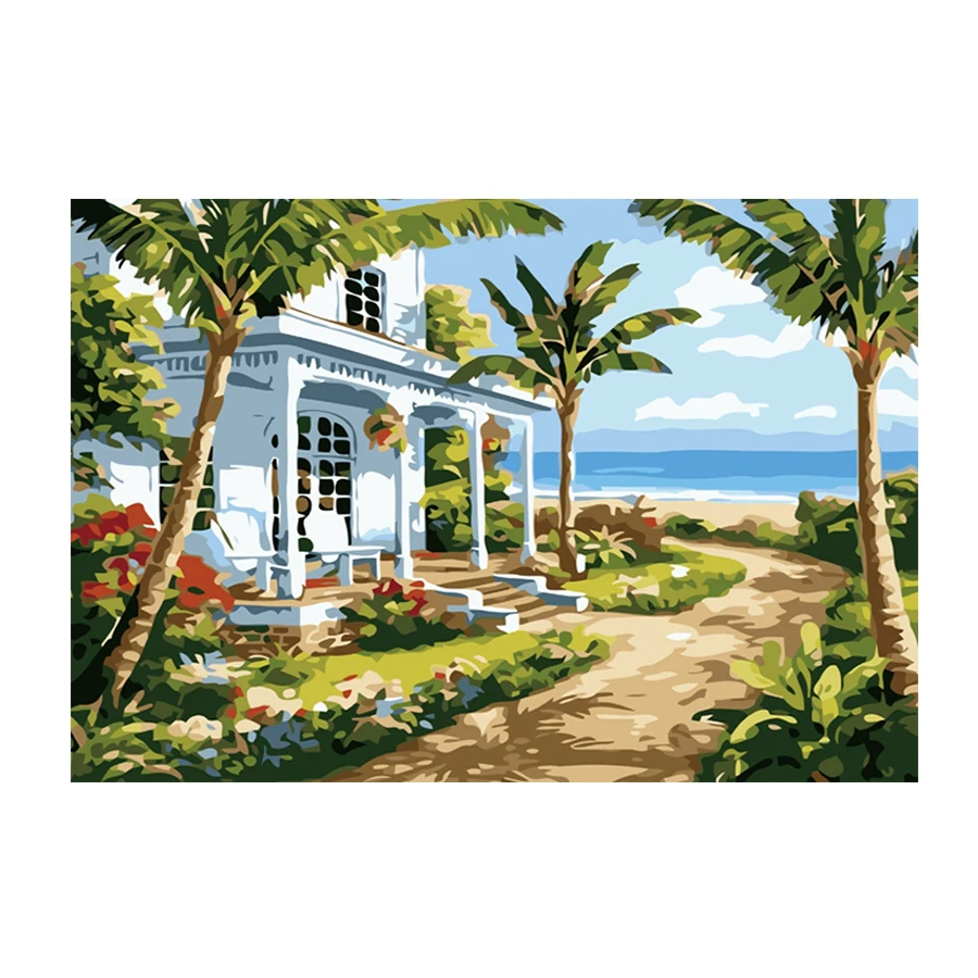 40*50CM seaside villa hand-painted digital DIY digital oil painting