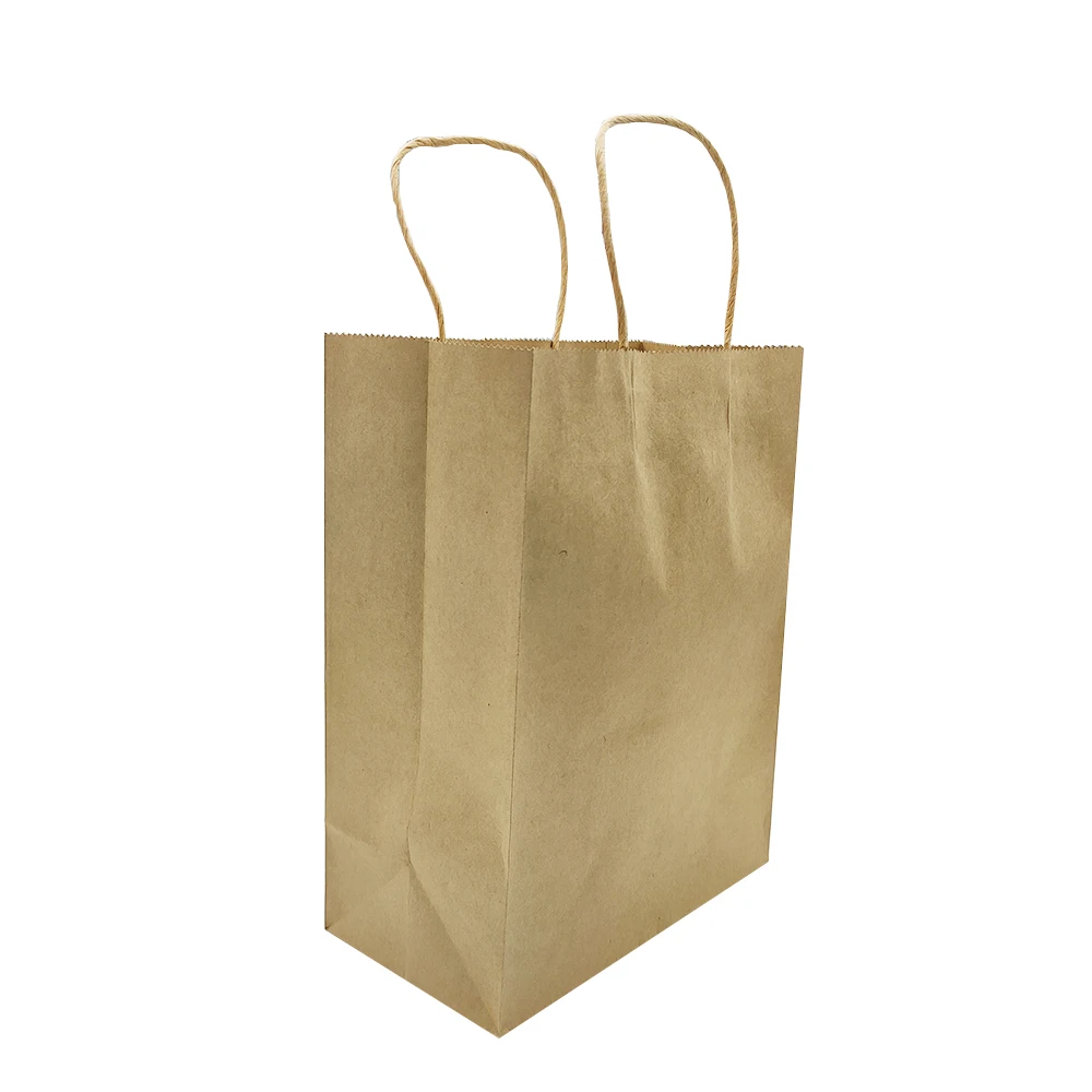 100% Recyclable Eco-friendly Paper Bag Handle Craft Paper Bag Kraft Paper Bag Custom Printed Logo Solid Durable Bottom Brown CZY