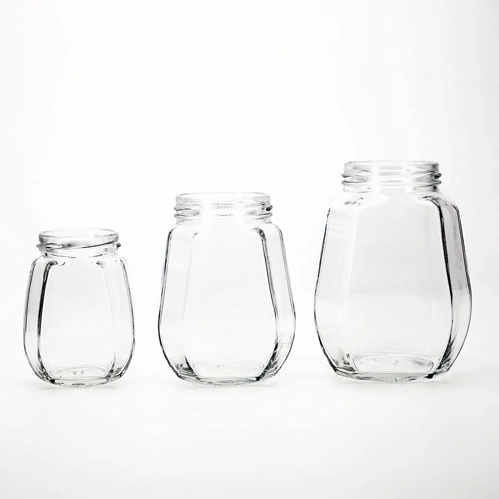VISTA Empty Factory Price Hexagonal 250g500g750g Glass Honey Jar Glass Jar with Metal Cap