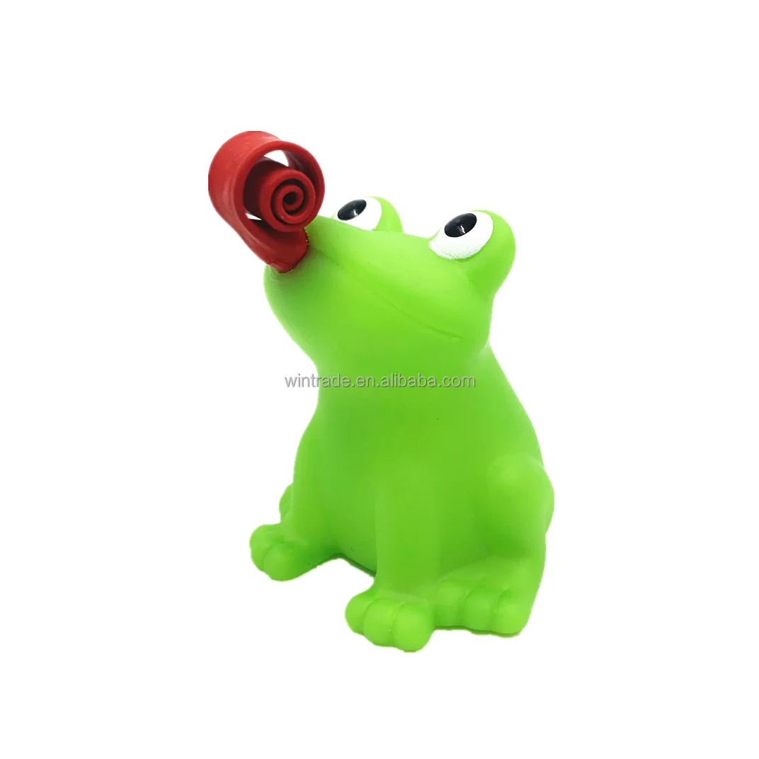 Novelty squeeze rolling tongue toys soft vinyl frog for kids indoor educational toy desk game