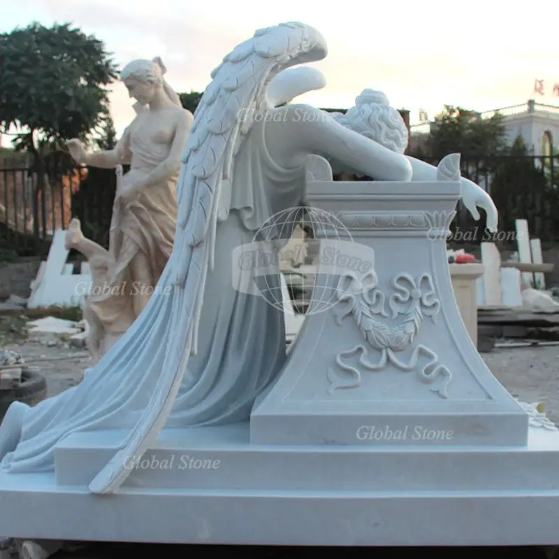 Custom Cemetery Decoration Marble Beautiful Weeping Angel Sculpture Statue