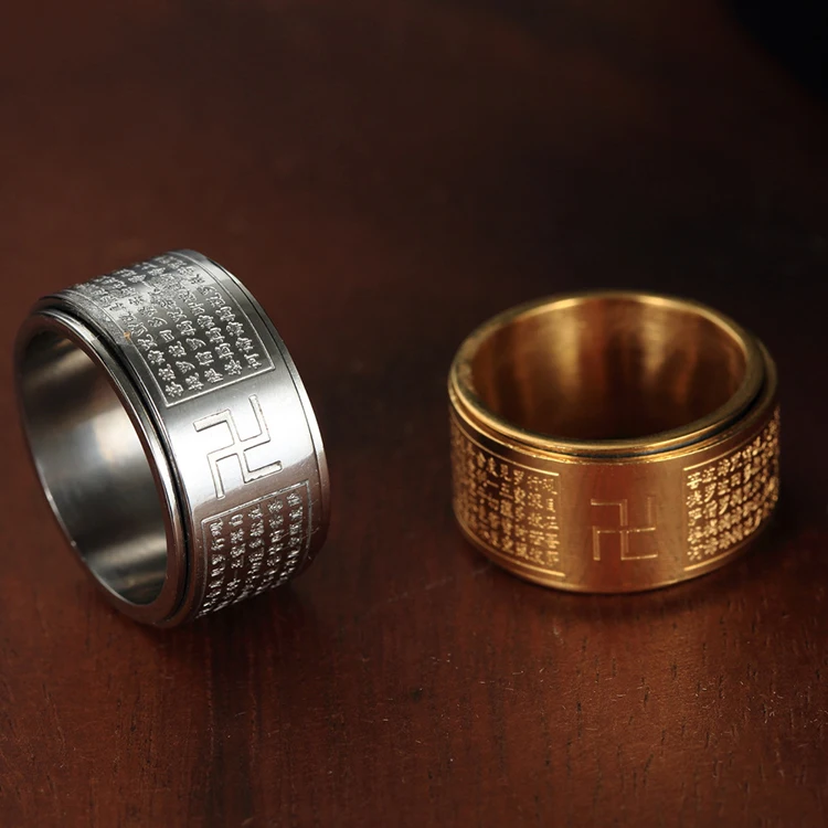 New Style WHOLESALE Men Stainless Steel 18K Gold Rotatable Scripture Finger Ring