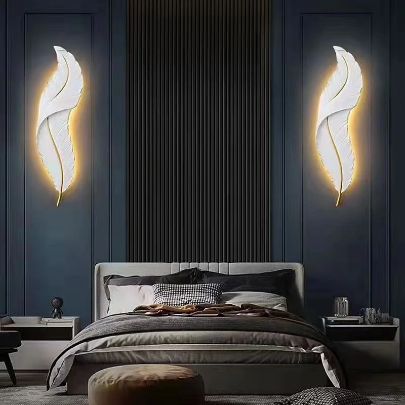 Scandinavian resin feather wall lamp smart living room TV background wall art decoration light luxury creative wall lamps