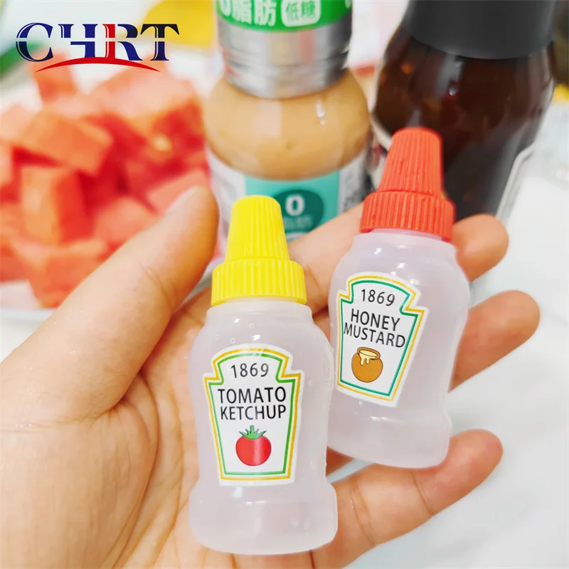 CHRT 25ml Travel Portable Mini Ketchup Tomato Mayonnaise Container Mustard Dispenser Small Sauce Squeeze Bottle with Spout Cap