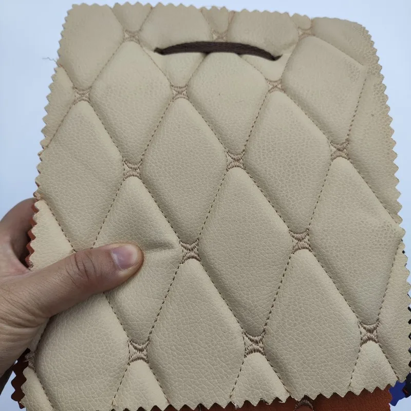Embroidery Quilted Sponge Leather Fabric Car Upholstery Synthetic leather For Sofa Car Seat Cover Car Mat
