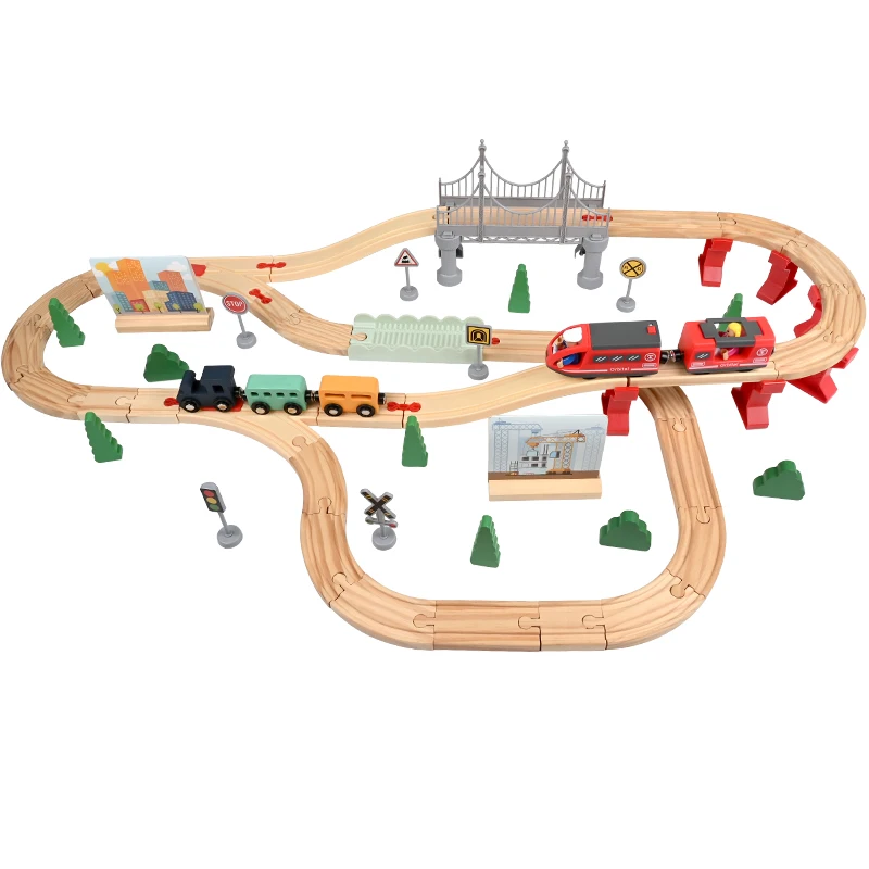 Hot Selling 72PCS Pine Wooden Railway Construction Wooden Puzzle Toy Montessori Educational Toys creative Track Train