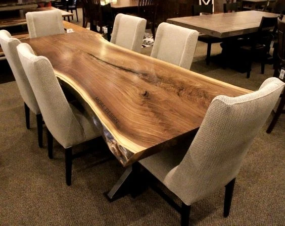 MORE DESIGN Modern Factory Price Wooden Kitchen Furniture Live Edge Slab Solid Walnut Wood Restaurant Dining Table