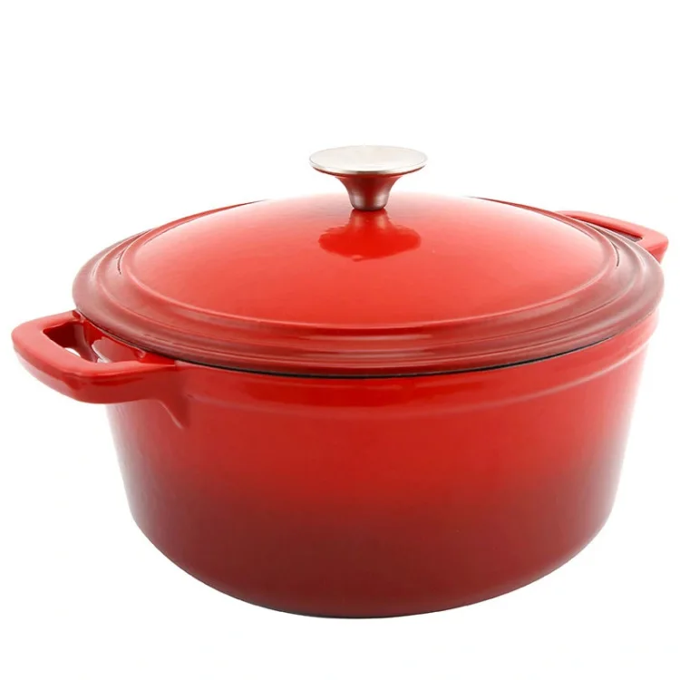 Cast iron 28cm red pot cast iron non-stick kitchen cookware for outdoor use Safe cast iron camping Dutch oven