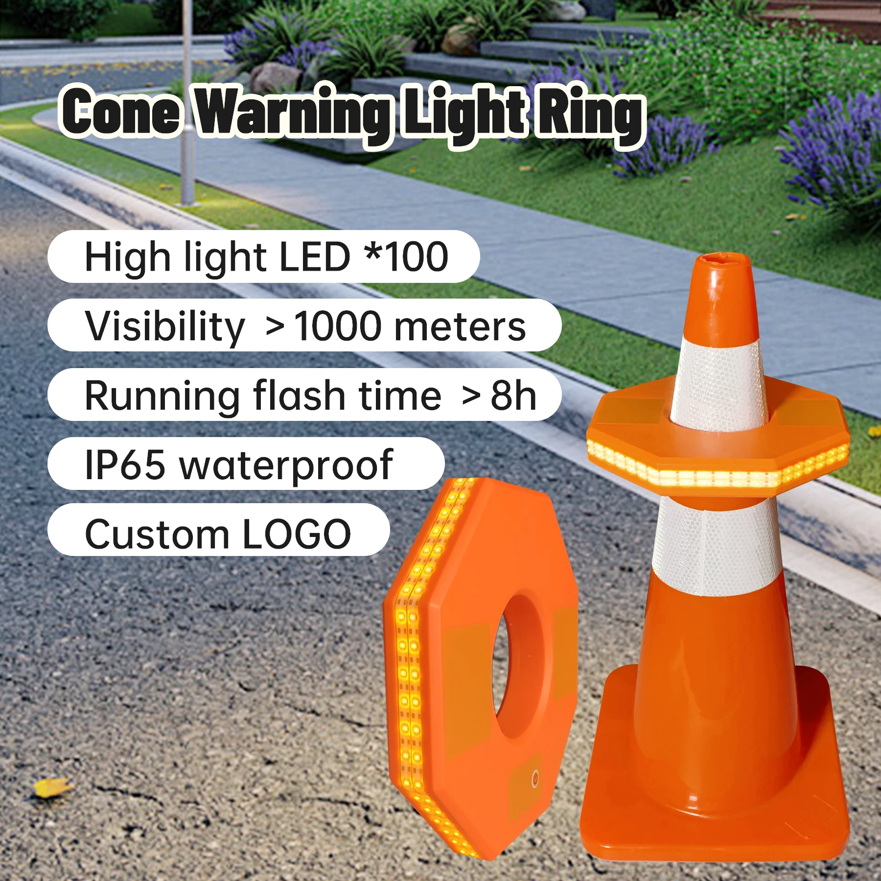 Road safety amber strobe beacon small smart LED traffic light traffic cone gate flashing light