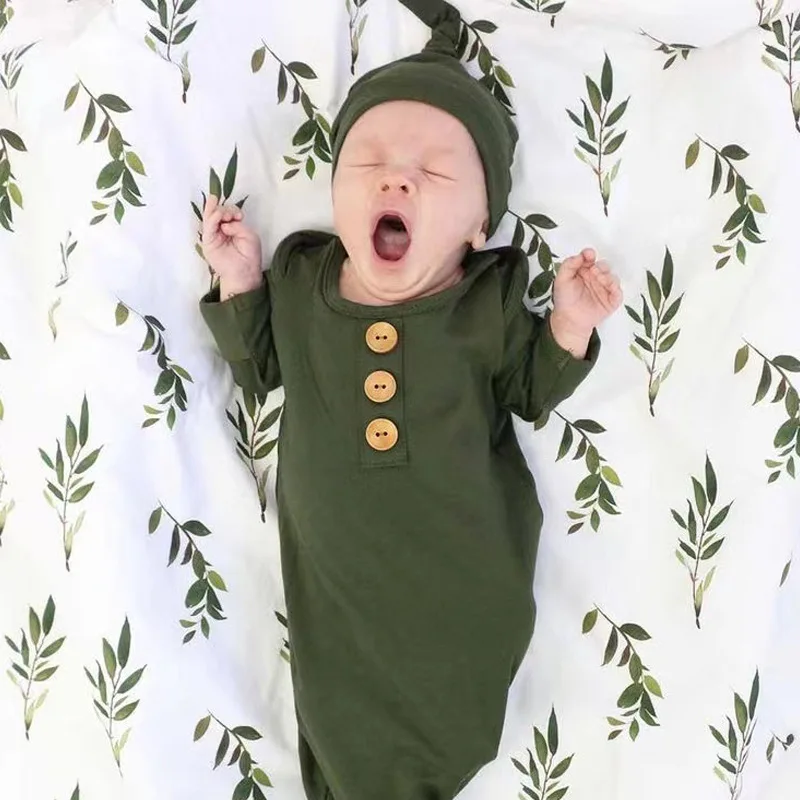 Send a hat Winter Wearable Blanket Soft Newborn Clothes Baby Bamboo Gown Swaddle Wrap Solid Olive Bamboo Baby Knot Gown
