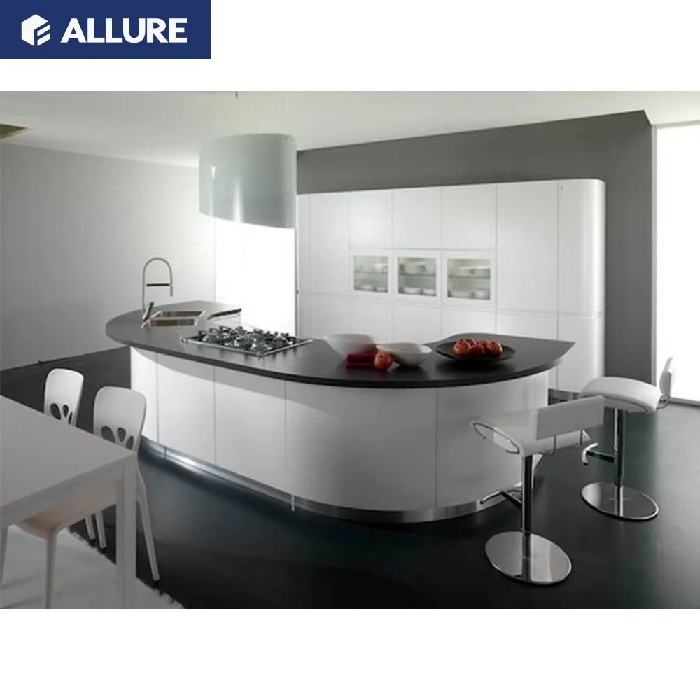 Allure Tall Cheap Island 2 Pac Layout Hotel Complete Fiber Handleless Kitchen Cabinet Design Colour China Customized Durable MDF