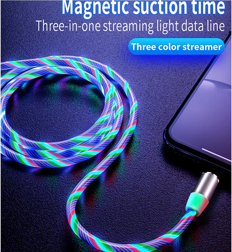 
2020 Best Seller LED Flowing Light Magnetic Charging Cable for Android Cellphone Fast Charging Micro USB Charger Data Cable Line 