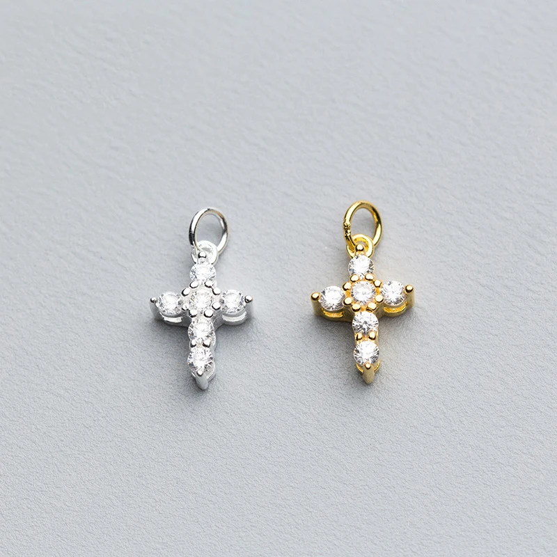 Vintage 18k Gold Plated S925 Sterling Silver Cubic Zircon Cross Pendant Charms For DIY Necklace Bracelet Earrings Jewelry Making