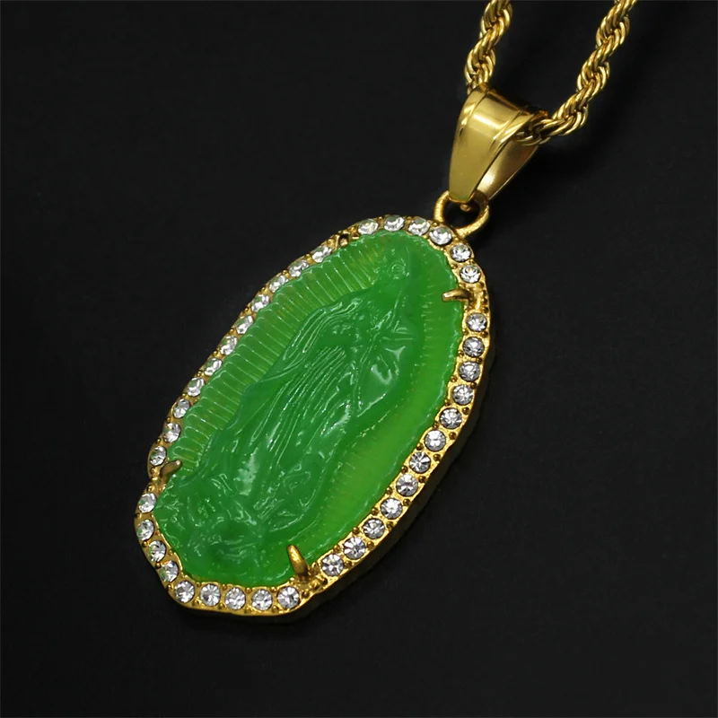 Yiwu Meise Jade Necklace Jewelry Virgin Mary pendant jewelry Jade Pendant Stainless Steel Jade Pendant