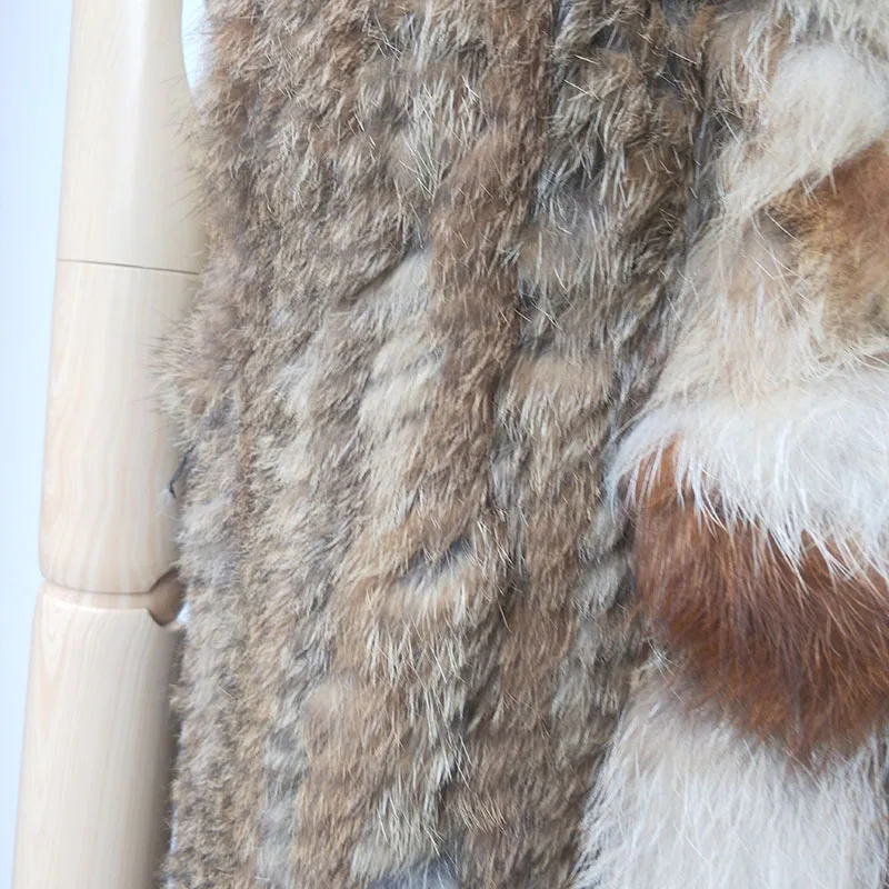 Women Knitted Real Rabbit Fur Vest With Real Fox Fur Collar Short Female Genuine Fur Waistcoat Female Sleeveless Jacket