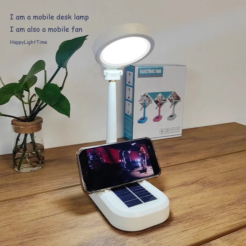 Portable reading lamp with USB and solar charging, portable dual-purpose fan, multifunctional desk lamp