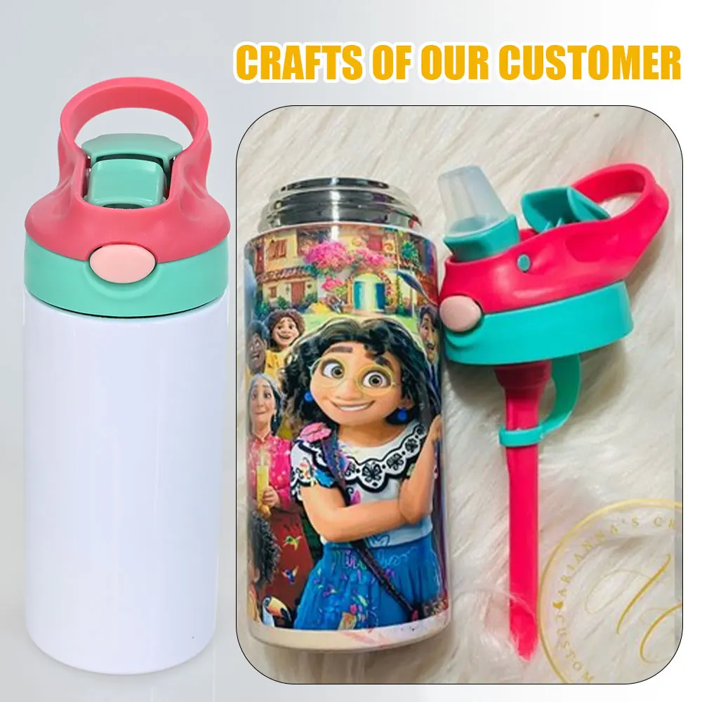 USA warehouse 350ml 12oz kids flip top kids bottle straight sublimation blanks bouncing tumbler stainless steel double wall cup
