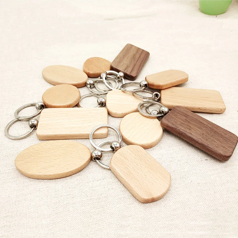 Customized Laser Engrave Logo Wooden Keychain Blank Wood Keychains For Diy Craft