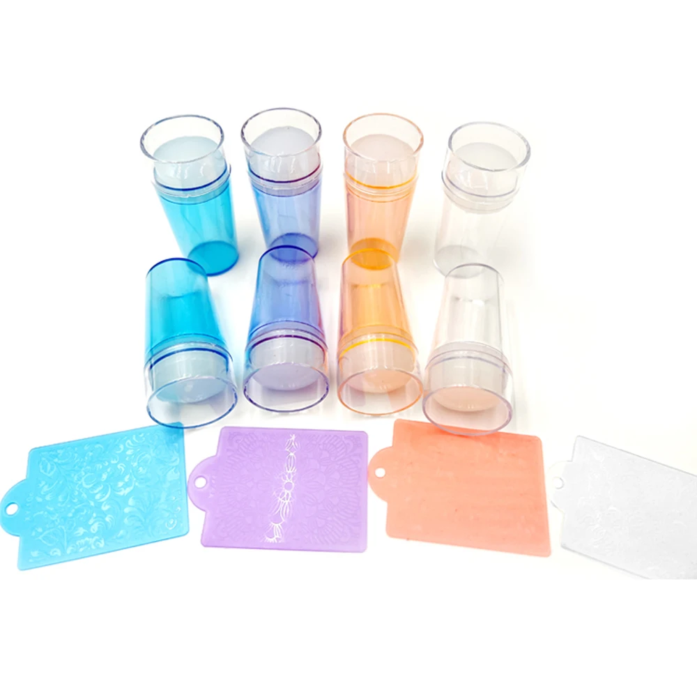 2.8cm Jelly Silicone Head Stamp French Nails Art Stamping Tool Manicuring Polish Stencil Kit with Nail Stamper Scraper
