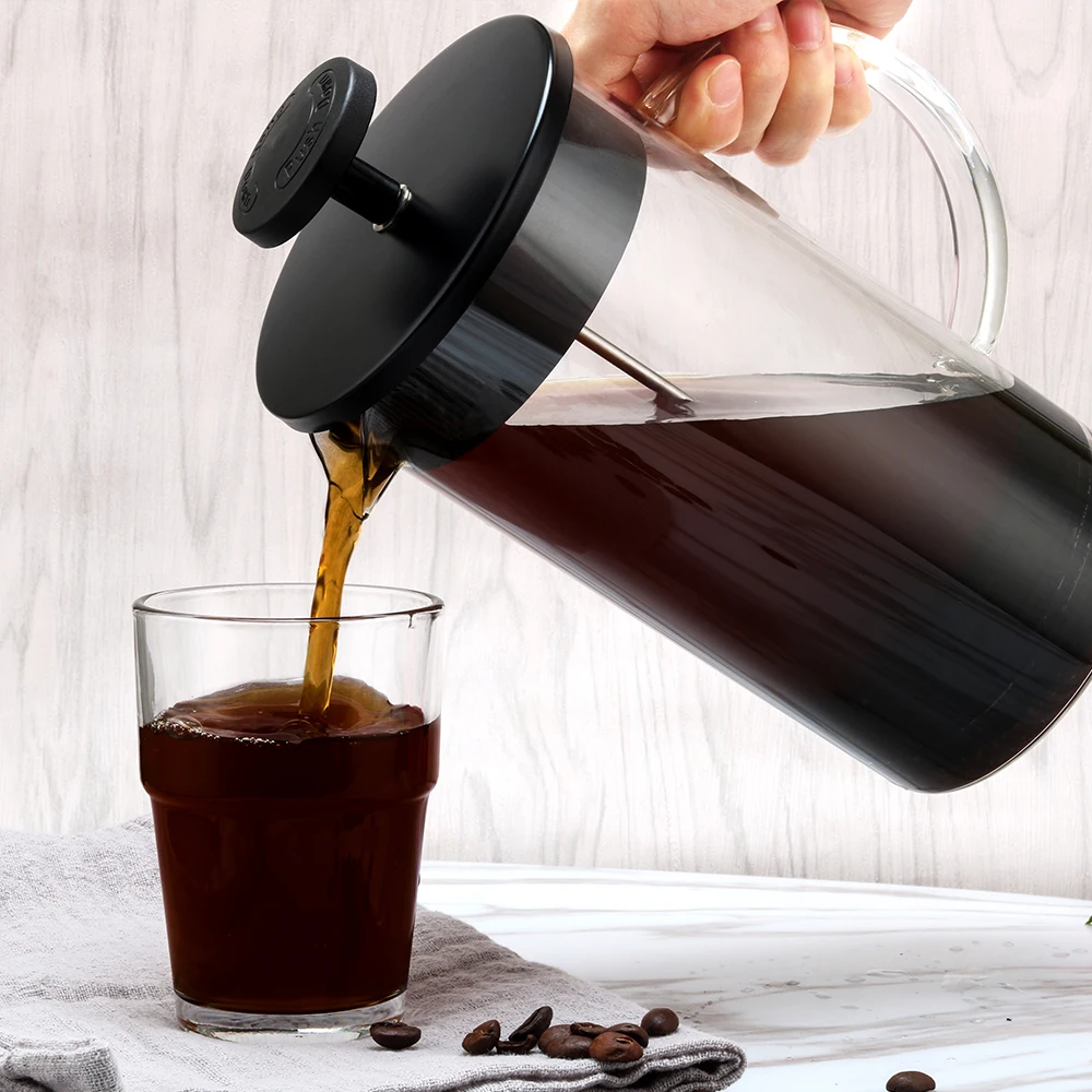 
Deluxe Cold Brew Iced Coffee Maker Comfort Grip Handle Durable Glass Carafe Removable Mesh Filter Dishwasher Safe 