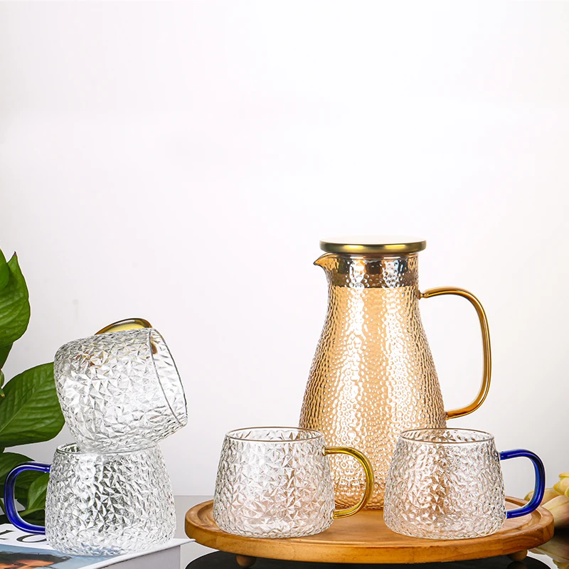 Wholesale Amber Borosilicate Thickened Hammer Pattern Cool Kettle Glass Water Jug Water Pouring Jug