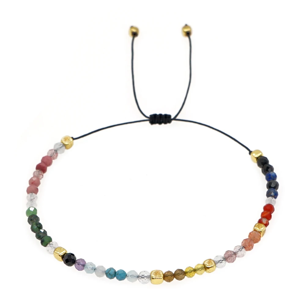 Go2BoHo Multicolor Bracelet Summer Beach Fashion Jewelry Metal Cube Crystal Semiprecious Stone Beaded Boho Bracelets for Women