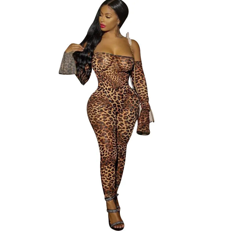 
Jumpsuit female foreign trade casual printing leopard print sexy plus size nightclub outfit 