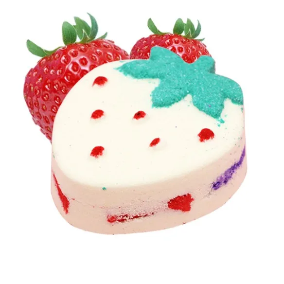 Private label bath fizzies custom vegan fruit shape shower spa white bathbombs baby strawberry bath bomb