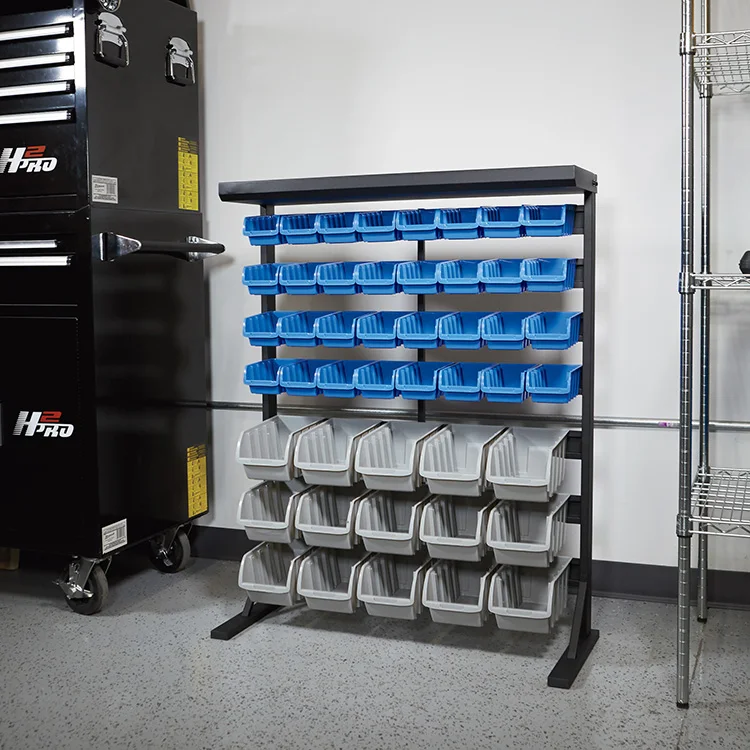 JH-Mech Powder-Coated Steel Single Side Bulk Storage Rack Unit With 47 Assorted Bins Rack Storage Steel Wire Shelving System